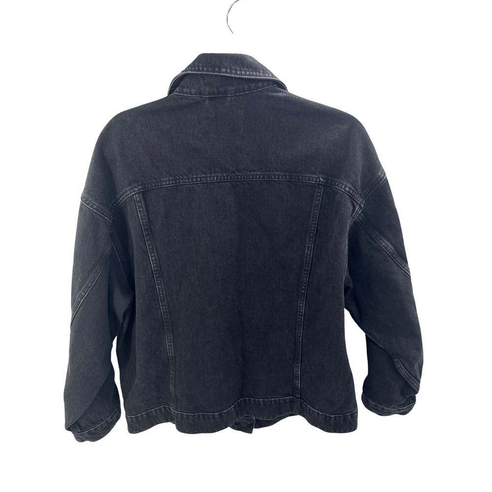 Pilcro Trucker Jacket Size S Black Stretch Denim Dark Wash Collared Front-Button - Picture 4 of 10
